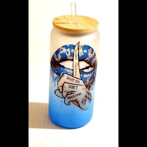 New 7" Frosted Glass Autism Tumbler w/ Wood Stopper Lid & Straw